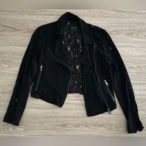 GUESS Lace motorcycle jacket black XS zipper sleeves zip pockets